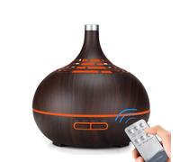 ARZASGO Essential Oil Diffusers, 400ml Ultrasonic Cool Mist Aromatherapy Diffuser with Remote Control Timer and 7 Colourful LED Lights Air Humidifier for Home, Bedroom, Office (Dark Brown)