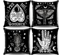 Arzoe Gothic Throw Pillow Covers 18x18 Pillow Cover Set of 4 Vintage Pillow Covers Mysterious Witchy Decoration Pillow Cases Living Room Pillow Covers for Hands Tattoos/As Above So Below/Crow/Moth
