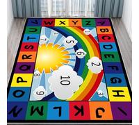Arzunsy ABC Numbers Learning Rug 160x230cm，Educational Play Mat ，ABC Numbers & Happy Clouds Rainbow Sun Carpet, Extra Large Machine Washable Anti-Slip Rug for Boys Bedroom, Playroom & Living Room