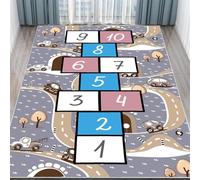 Arzunsy Hopscotch Play Mat 60x110cm, Extra Large Washable Area Rug in Grey & Pink, Soft Educational Carpet for Boys Girls Bedroom, Classroom & Playroom