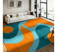Arzunsy Modern Abstract Area Rug,180x230cm,Orange & Teal Geometric Pattern Carpet, Washable Non-Slip Floor Mat for Living Room Bedroom Dining Room, Contemporary Mid-Century Style Home Decor