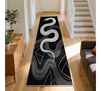 Arzunsy Snake Print Runner Rug 60x300cm, Black White Grey Python Pattern Modern Carpet, Non-Slip & Washable Low Pile Soft Mat for Hallway, Living Room, Bedroom & Entryway
