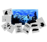 AS-351 Wolf/Berge Step by Step Airbrush Stencil Set Size L