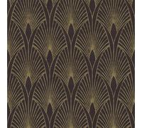 AS Art Deco Fan Retro Arches Black Gold Vinyl Wallpaper Metallic Effect Textured