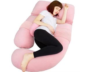 AS AWESLING 60in Full Body Pillow | Nursing, Maternity and Pregnancy Body Pillow | Extra Large U Shape Pillows and Lounger with Detachable Side, Separate Support Pillows and Removable Cover (Pink)