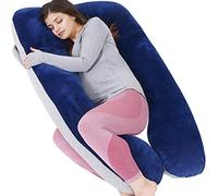 AS AWESLING Pregnancy Pillow, U Shaped Full Body Pillow, Nursing, Support and Maternity Pillow for Pregnant Women with Removable Cover (Jersey Grey & Velvet Blue)