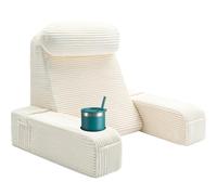 AS AWESLING Reading Pillow for Adults, Back Pillow for Bed Sitting Up, Backrest Cushion for Sitting in Bed, Detachable Arms with Built-in Cup & Phone Caddy (BEIGE-CORDUROY, 21 INCH)