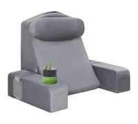 AS AWESLING Reading Pillow for Adults, Back Pillow for Bed Sitting Up, Backrest Cushion for Sitting in Bed, Detachable Arms with Built-in Cup & Phone Caddy (GREY, 21 INCH)
