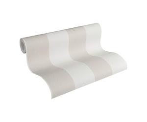 AS crAation Scandinavian Blossom 948342 Non-Woven Wallpaper with Block Stripes Pebble greyPearl White
