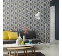 As Creation 3D Geometric Wallpaper Retro Abstract Embossed Flower Graphic Grey Teal Olive
