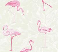 As Creation A.s. Creation Club Tropicana Flamingos Non-Woven Cream Pink White Wallpaper