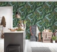 As Creation A.s. Creation Jungle Wallpaper Green Large Leaves Tropical Leaves Painted Effect Bed Room, Living Room Wallpaer - Green/blue 9589