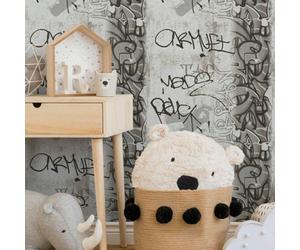 As Creation A.s Creation Kids Graffiti Anthracite Grey White Boys & Girls Wallpaper 36986-3