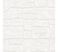 Paintable Brick Slate 3D Effect Wallpaper Blown Textured Vinyl White AS Creation