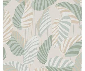 AS Creation Antigua Stripe Jungle Leaf Motif Beige Cream Green Wallpaper 390943
