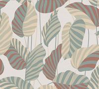 As Creation Antigua Stripe Jungle Leaf Motif Beige Green Red Wallpaper 390941