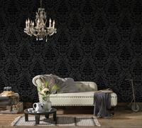 As Creation Black Flock Floral Damask Pattern Living Walls Wallpaper 255426