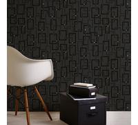 As Creation Bricoflor Abstract Geometric Pattern Lavish Wallpaper In Black, Grey Spongeable Washable Non-Woven Wallpaper 10.05 X 0.53 M