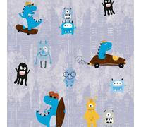 As Creation Bricoflor Alien And Dinosaur Playful Wallpaper Alien Wallpaper In Blue Grey Yellow Dinosaur And Cars Wallpaper 10.05 X 0.53 M