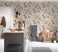 As Creation Bricoflor Bird Wallpaper In Beige And Yellow Foliage Wallpaper With Rose Leaves Flower 10.05 X 0.53 M
