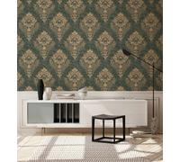 As Creation Bricoflor Damask Wallpaper Green And Beige Focked Wallpaper With Floral Patterns Vintage Wallpaper 10.05 X 0.53 M
