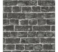 As Creation Bricoflor Dark Grey Brick Effect Distressed Industrial Wallpaper Non-Woven Vinyl Offset Match 64/32Cm Scrubbable 10.05 X 0.53 M