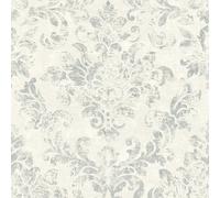 As Creation Bricoflor Distressed Vintage Style Damask Wallpaper In Grey And Cream Baroque Look Wallpaper 10.05 X 0.53 M