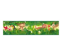 Lovely Kids Wallpaper Borders Self-Adhesive Jungle Friends A.S. Création Wallpaper Borders for Kids 5.00 m x 0.155 m Green Multicolored Yellow Made in Germany 403725 403725