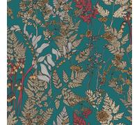 As Creation Bricoflor Leaf Design Colourful Wallpaper Graphic Wallpaper In Dark Teal Green Textured Non-Woven Wallpaper 10.05 X 0.53 M