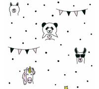 As Creation Bricoflor Llama Panda Unicorn Wallpaper In Black Pink White Party Animal Style Wallpaper 10.05 X 0.53 M