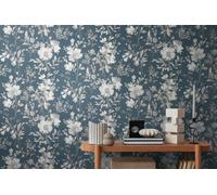 As Creation Bricoflor Non-Woven Wallpaper, Floral Wallpaper In Blue, Silver - 10,05 X 0,53 M