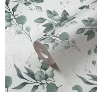 As Creation Bricoflor Non-Woven Wallpaper, Floral Wallpaper In Green, White - 10,05 X 0,53 M