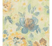 Non-woven wallpaper vintage look flowers leaves green yellow 39607-3 (4,09£/1qm)