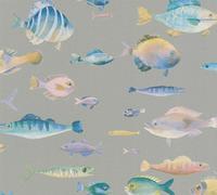 Non-woven wallpaper animal motif fish grey brown colorful 39696-1 (3,29£/1qm)