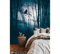 As Creation Bricoflor Non-Woven Wallpaper, Funky Wallpaper, Bird, Forest & Tree In Blue, Black, Anthracite - 3,71 X 2,8 M
