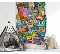 As Creation Bricoflor Non-Woven Wallpaper, Funky Wallpaper, Graffiti In Blue, Multicoloured, Yellow, Green, Pink - 1,59 X 2,8 M