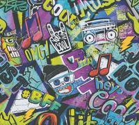 As Creation Bricoflor Non-Woven Wallpaper, Graffiti Wallpaper Multicoloured - 10,05 X 0,53 M