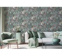 Non-woven wallpaper leaves jungle birds green blue cream 39748-2 (3,29£/1qm)
