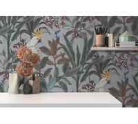 Non-woven wallpaper leaves jungle birds blue grey green 39748-3 (3,13£/1qm)