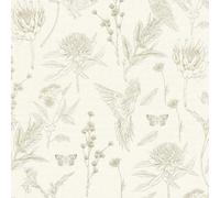 Non-woven wallpaper flowers birds butterflies white green 39429-3 (4,44£/1qm)