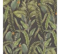 394131 Non-Woven Wallpaper Jungle Black Green - Wallpaper Living Room Bedroom - Floral Wallpaper - 10.05 m x 0.53 m for 5.33 m² - Made in Germany