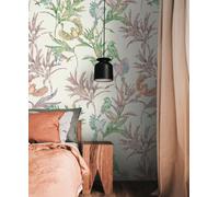 As Creation Bricoflor Non-Woven Wallpaper, Leaf & Palm Wallpaper, Bird Multicoloured, Green, White - 1,59 X 2,8 M