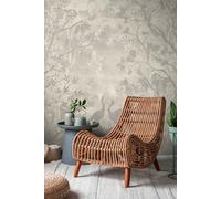 As Creation Bricoflor Non-Woven Wallpaper, Leaf & Palm Wallpaper, Chinoiserie, Country, Bird In Beige, Cream, Grey - 3,71 X 2,8 M