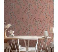 As Creation Bricoflor Non-Woven Wallpaper, Leaf & Palm Wallpaper, Floral, Scandinavian In Green, Orange, Terracotta, Red - 10,05 X 0,53 M