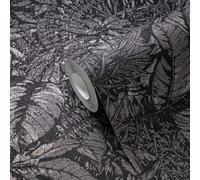 Livingwalls Wallpaper Black Grey Jungle Wallpaper 395606 Non-Woven Wallpaper Floral with Subtle Metallic Effect in Silver Gold 10.05 m x 0.53 m