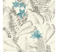 As Creation Bricoflor Non-Woven Wallpaper, Leaf & Palm Wallpaper In Blue, Black, Anthracite - 10,05 X 0,53 M