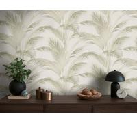 As Creation Bricoflor Non-Woven Wallpaper, Leaf & Palm Wallpaper In Cream, Green, White - 10,05 X 0,53 M