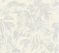 As Creation Bricoflor Non-Woven Wallpaper, Leaf & Palm Wallpaper In Cream, Silver, White - 10,05 X 0,53 M