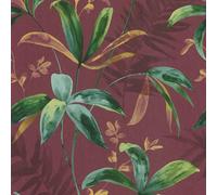 As Creation Bricoflor Non-Woven Wallpaper, Leaf & Palm Wallpaper In Green, Red - 10,05 X 0,53 M
