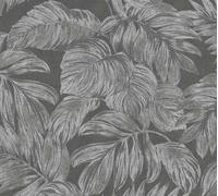 As Creation Bricoflor Non-Woven Wallpaper, Leaf & Palm Wallpaper In Grey, Black, Anthracite, Silver - 10,05 X 0,53 M